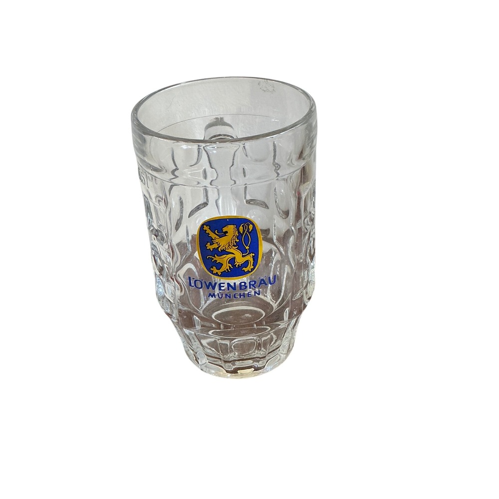 Lowenbrau Munchen Beer Stein 0.5L Dimpled Glass Mug‎ German Barware Lion Logo